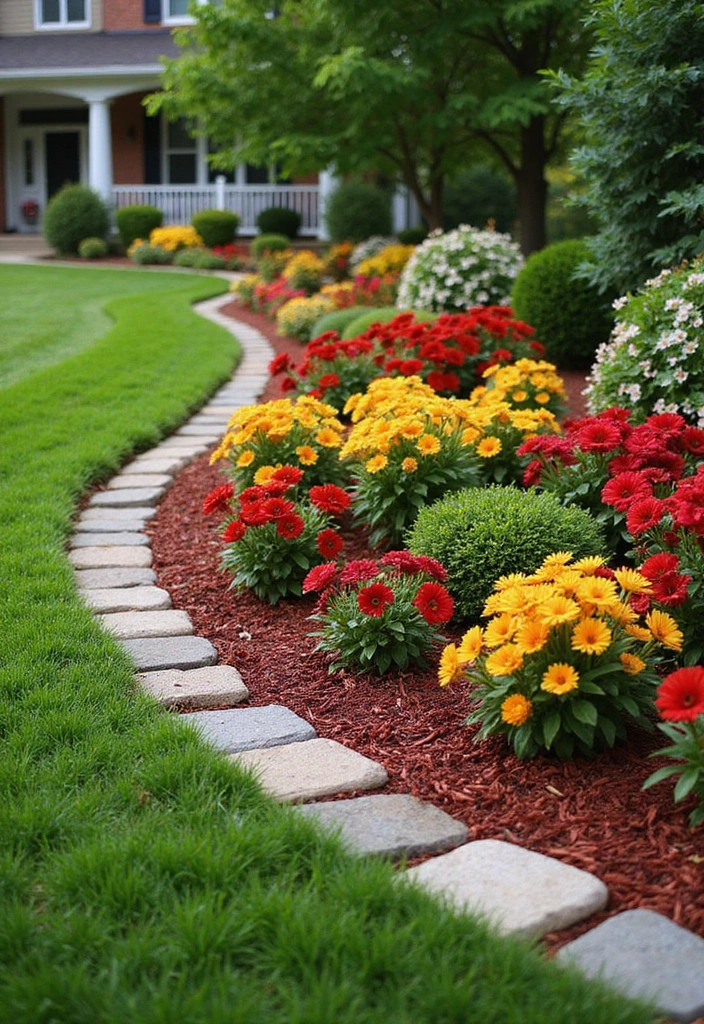 20 Gorgeous Flower Bed Ideas with Red Mulch That Will Wow Your Neighbors! - 17. Flower Bed Borders