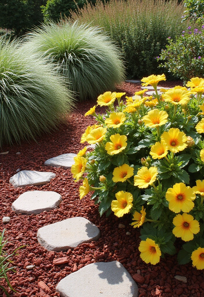20 Gorgeous Flower Bed Ideas with Red Mulch That Will Wow Your Neighbors! - 18. Mixed Texture Flower Beds