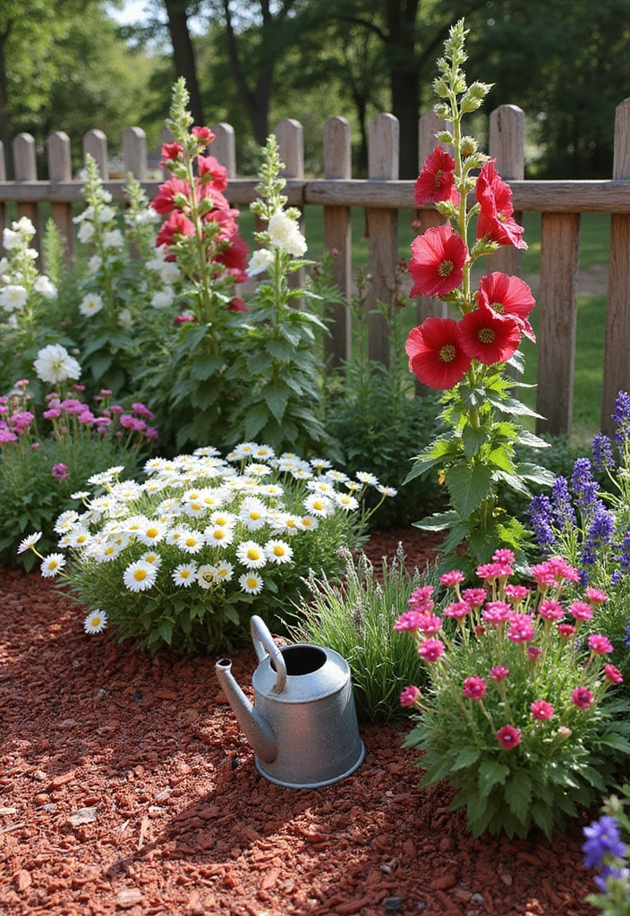 20 Gorgeous Flower Bed Ideas with Red Mulch That Will Wow Your Neighbors! - 5. Cottage Charm