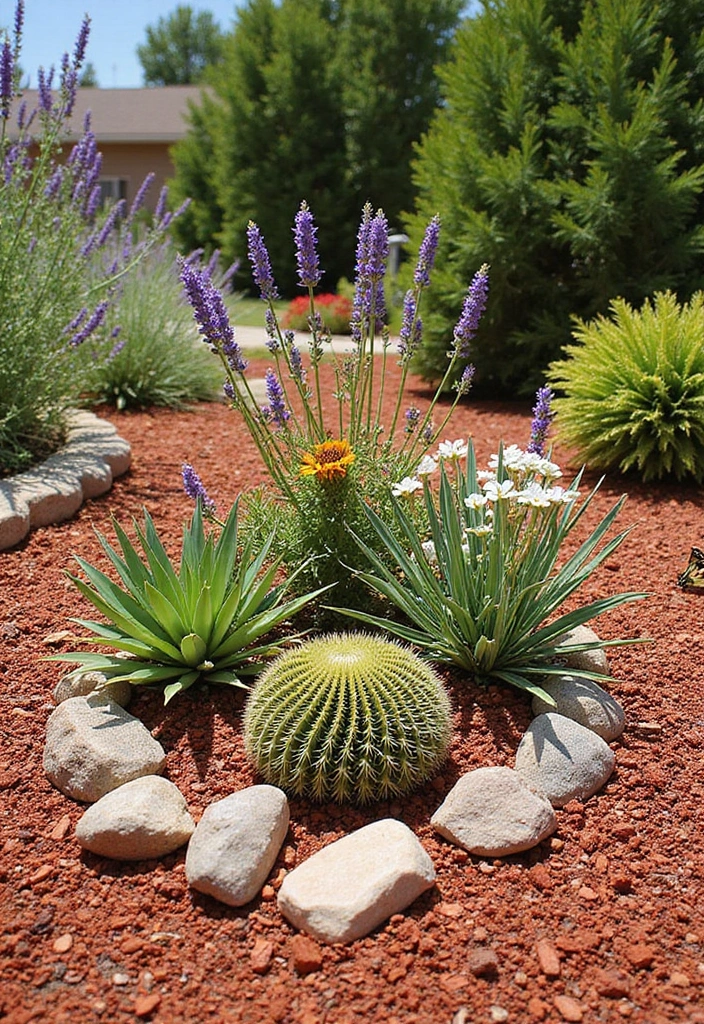 20 Gorgeous Flower Bed Ideas with Red Mulch That Will Wow Your Neighbors! - 7. Drought-Resistant Delight
