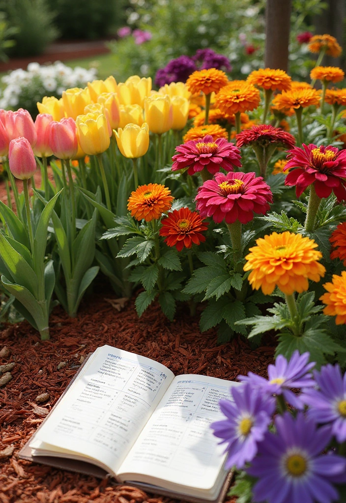 20 Gorgeous Flower Bed Ideas with Red Mulch That Will Wow Your Neighbors! - 9. Seasonal Color Burst