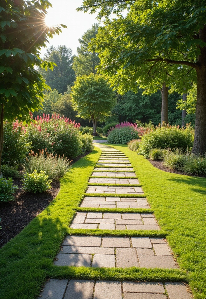 21 Budget-Friendly Paver Walkway Ideas That Look Like a Million Bucks (Wait Until You See #12!) - 11. Grass and Paver Combo