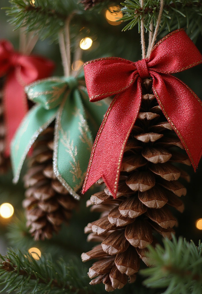 25 Handmade Pine Cone Ornaments That Will Make Your Tree Shine Bright This Christmas! - 15. Pine Cone and Ribbon Ornaments