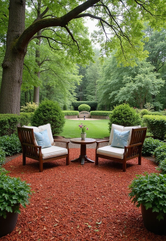 30 DIY Red Mulch Ideas to Elevate Your Landscape (You Can Do #22 This Weekend!) - 13. Garden Seating Areas