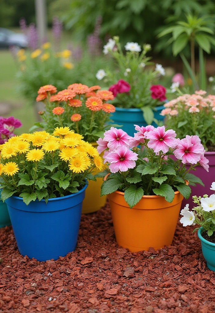30 DIY Red Mulch Ideas to Elevate Your Landscape (You Can Do #22 This Weekend!) - 17. Colorful Container Gardens