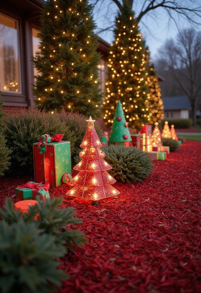 30 DIY Red Mulch Ideas to Elevate Your Landscape (You Can Do #22 This Weekend!) - 20. Festive Holiday Displays