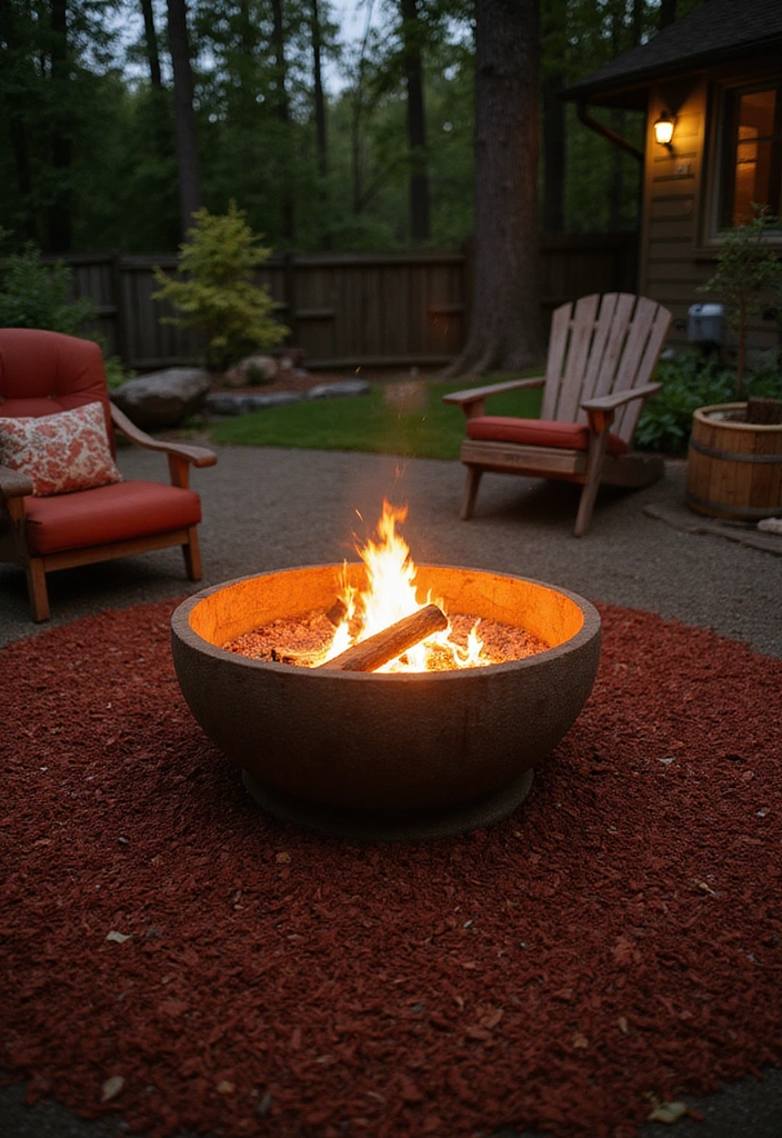 30 DIY Red Mulch Ideas to Elevate Your Landscape (You Can Do #22 This Weekend!) - 7. Rustic Fire Pit Area