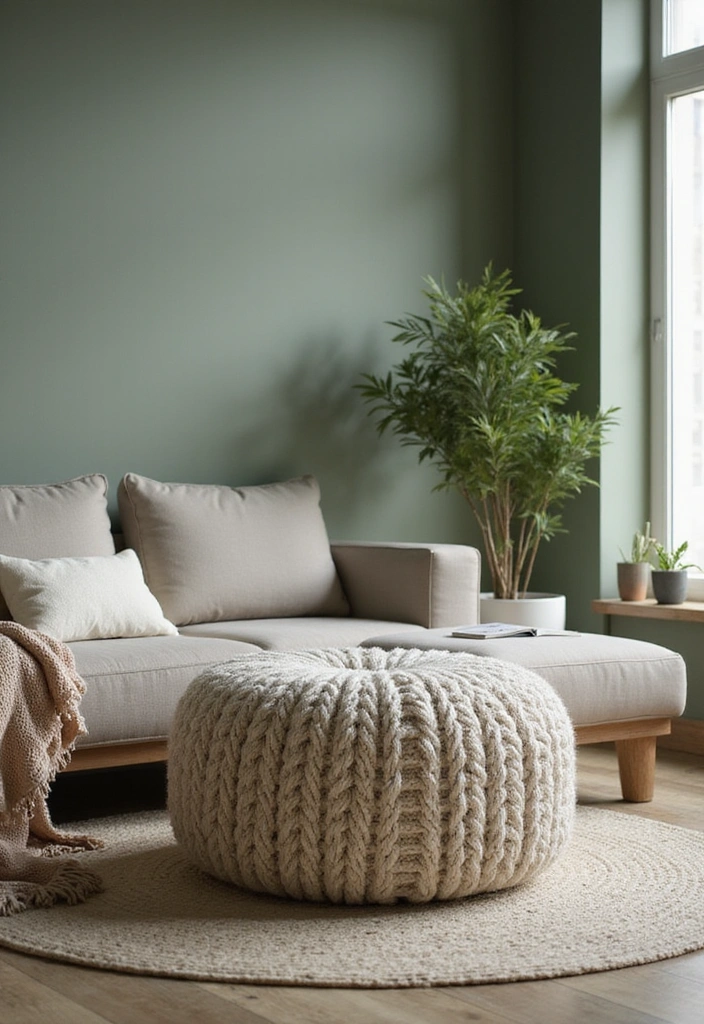 10 Cozy Textiles to Make Your Sage Green Bedroom Feel Like a Retreat! - 7. Knitted Poufs