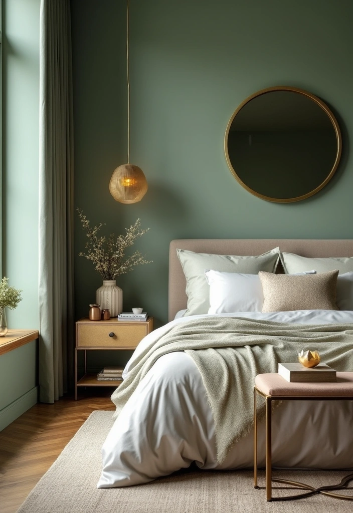 10 Gorgeous Sage Green Bedroom Paint Ideas That Will Make You Fall in Love with Your Walls! - 3. Sage Green and Gold Accents
