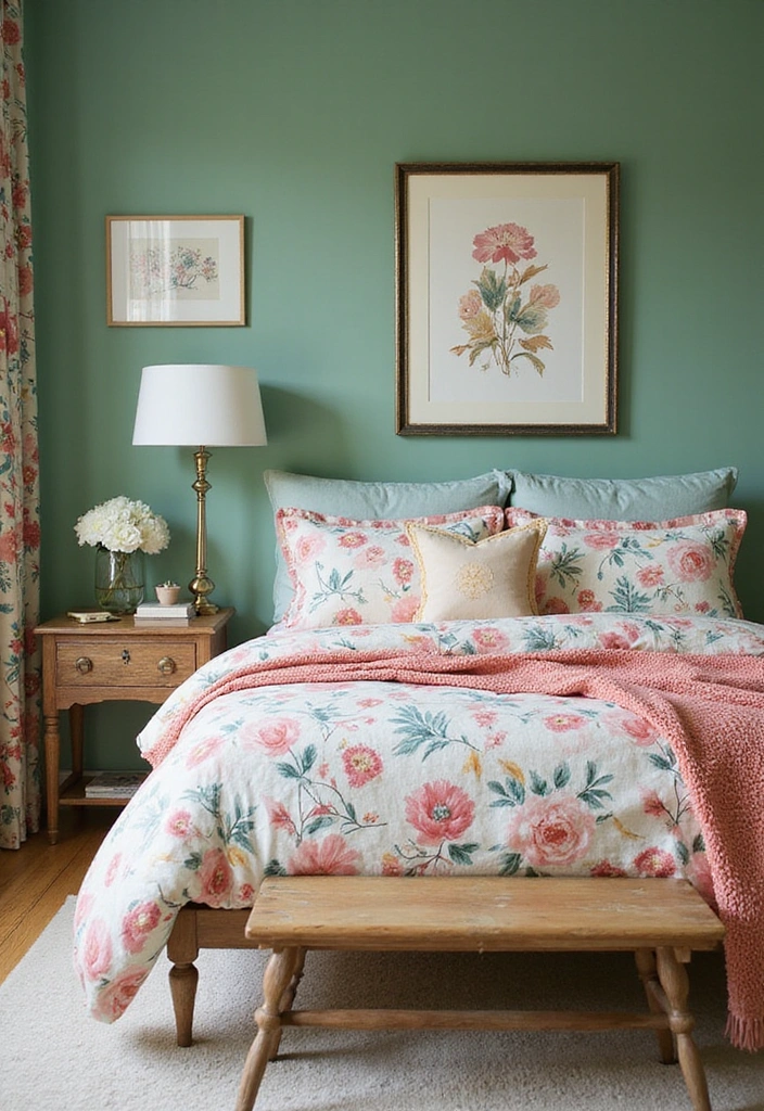 10 Gorgeous Sage Green Bedroom Paint Ideas That Will Make You Fall in Love with Your Walls! - 4. Sage Green with Floral Patterns