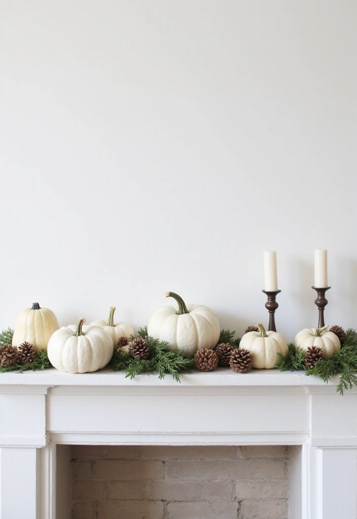 10 Minimalist Fall Fireplace Decor Ideas for a Chic Autumn Home! - 1. White Pumpkin Accents