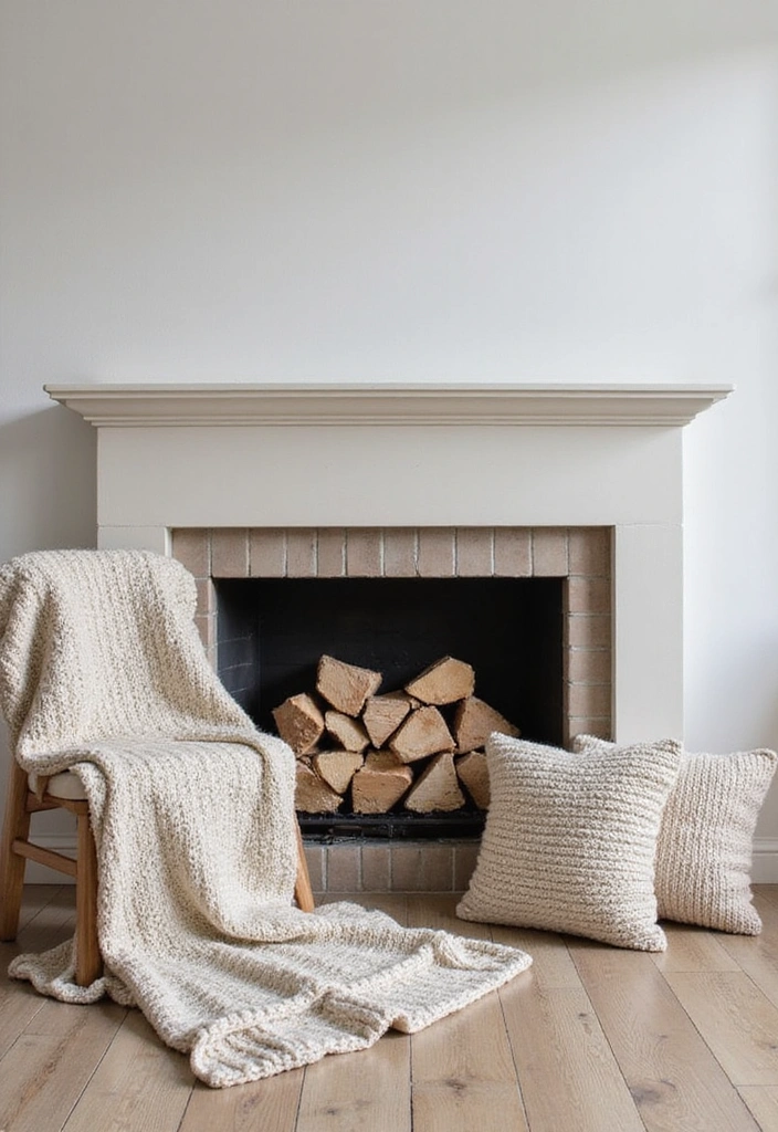 10 Minimalist Fall Fireplace Decor Ideas for a Chic Autumn Home! - 9. Simple Knit Textiles