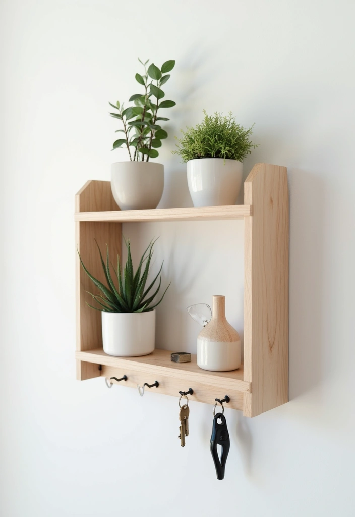 10 Multi-Functional DIY Key Holder Ideas That Do More Than Just Hold Keys (See #1!) - 5. Geometric Wall Shelf with Key Hooks