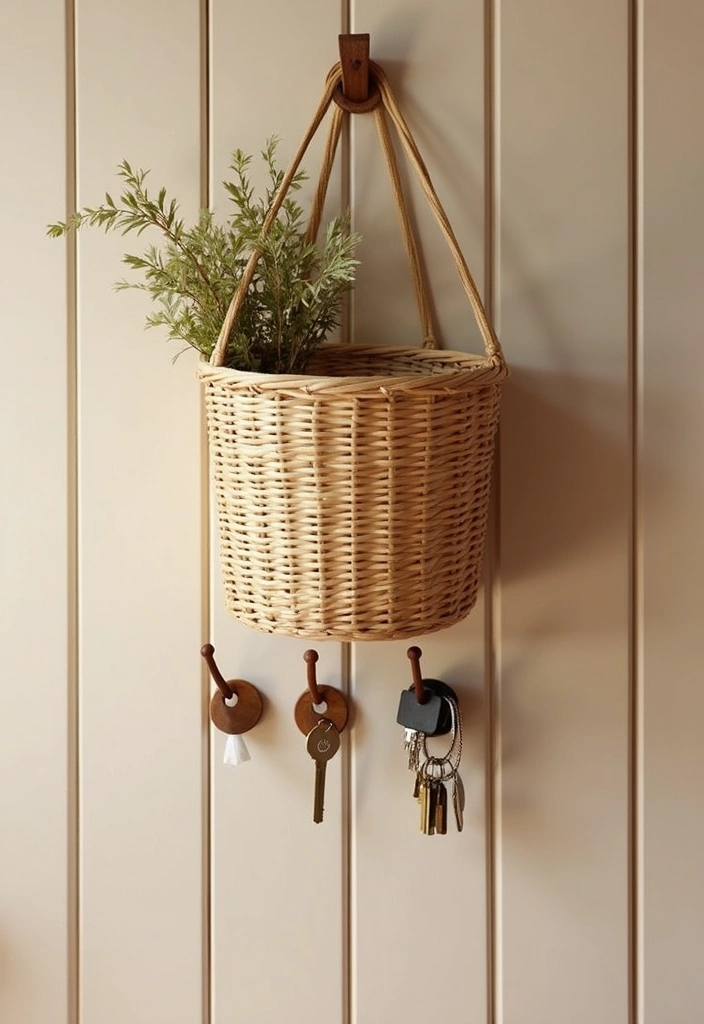 10 Multi-Functional DIY Key Holder Ideas That Do More Than Just Hold Keys (See #1!) - 7. Hanging Woven Basket Key Holder
