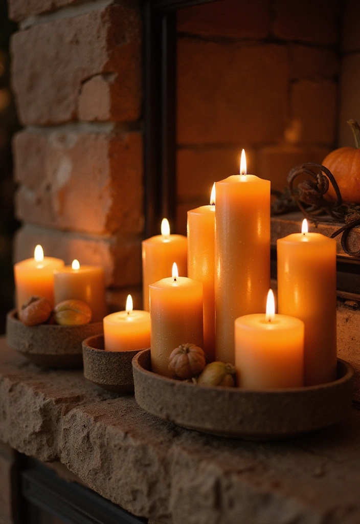 10 Quick and Easy Fall Fireplace Decor Ideas You Can Try This Weekend! - 3. Add Seasonal Candles