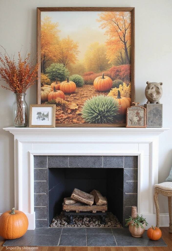 10 Quick and Easy Fall Fireplace Decor Ideas You Can Try This Weekend! - 6. Stylish Seasonal Artwork