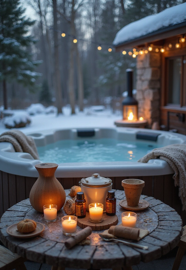 10 Winter Hot Tub Patio Ideas That Will Keep You Warm and Festive All Season Long! - 10. Scented Winter Soiree