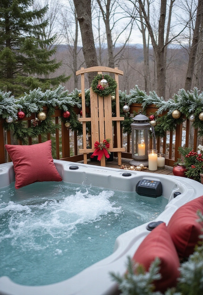 10 Winter Hot Tub Patio Ideas That Will Keep You Warm and Festive All Season Long! - 5. Seasonal Decor Galore