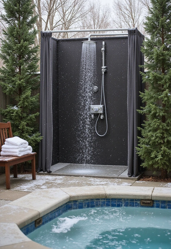 10 Winter Hot Tub Patio Ideas That Will Keep You Warm and Festive All Season Long! - 8. Heated Outdoor Shower