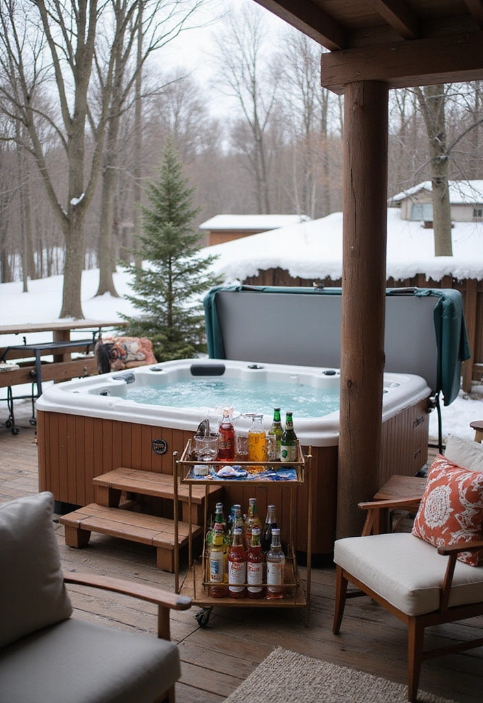 10 Winter Hot Tub Patio Ideas That Will Keep You Warm and Festive All Season Long! - 9. Hot Tub Bar Setup