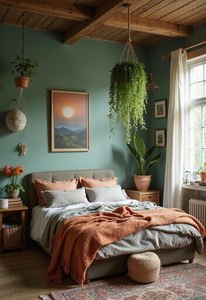 12 Affordable Sage Green Bedroom Makeovers That Will Blow Your Mind! - 3. Boho Bliss