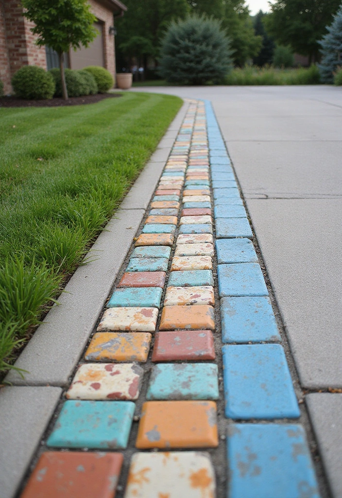 12 Decorative Driveway Edging Ideas to Enhance Your Home's Exterior (Don't Miss #5!) - 10. Colorful Tile Edging
