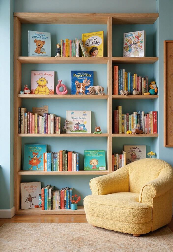 12 Playful Farmhouse Kids' Shelf Decor Ideas to Make Their Room Adorable! - 3. Colorful Book Displays