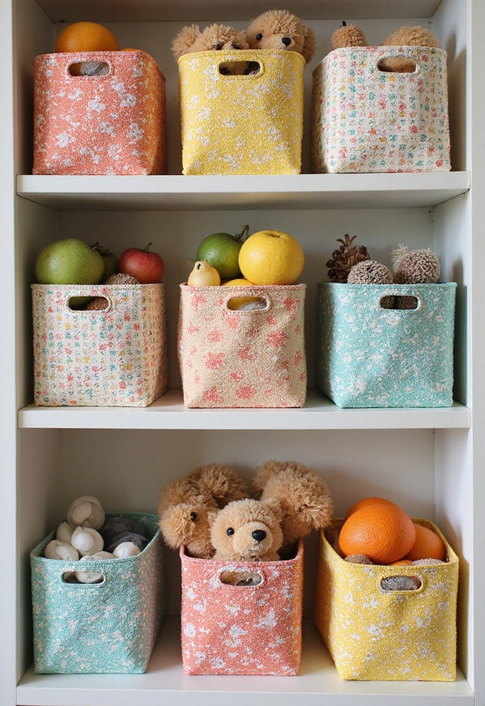 12 Playful Farmhouse Kids' Shelf Decor Ideas to Make Their Room Adorable! - 5. Playful Storage Bins