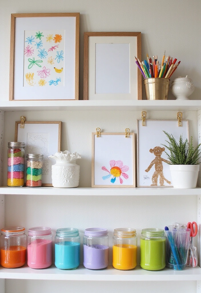 12 Playful Farmhouse Kids' Shelf Decor Ideas to Make Their Room Adorable! - 7. Creative Craft Displays