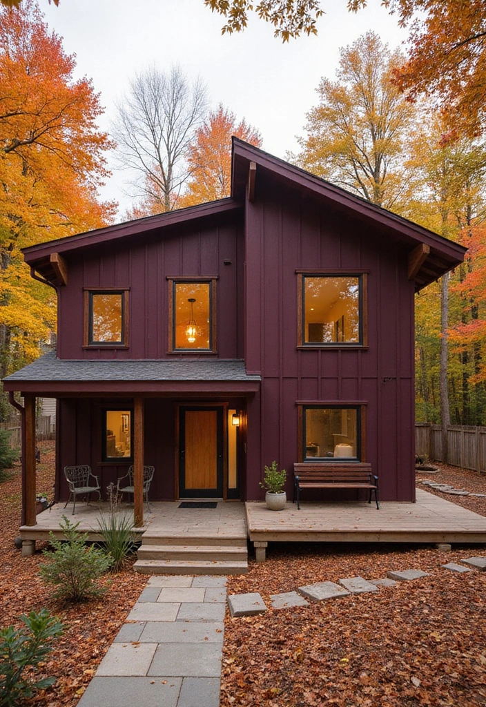 13 Fall Color Schemes for Your Home Exterior That Will Turn Heads (Check Out #3!) - 10. Rich Plum and Warm Sand