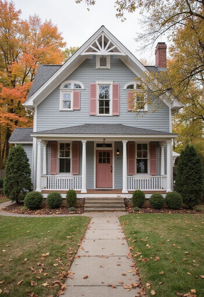 13 Fall Color Schemes for Your Home Exterior That Will Turn Heads (Check Out #3!) - 4. Soft Gray and Dusty Rose