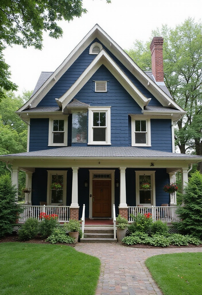 13 Fall Color Schemes for Your Home Exterior That Will Turn Heads (Check Out #3!) - 6. Navy Blue and Creamy White