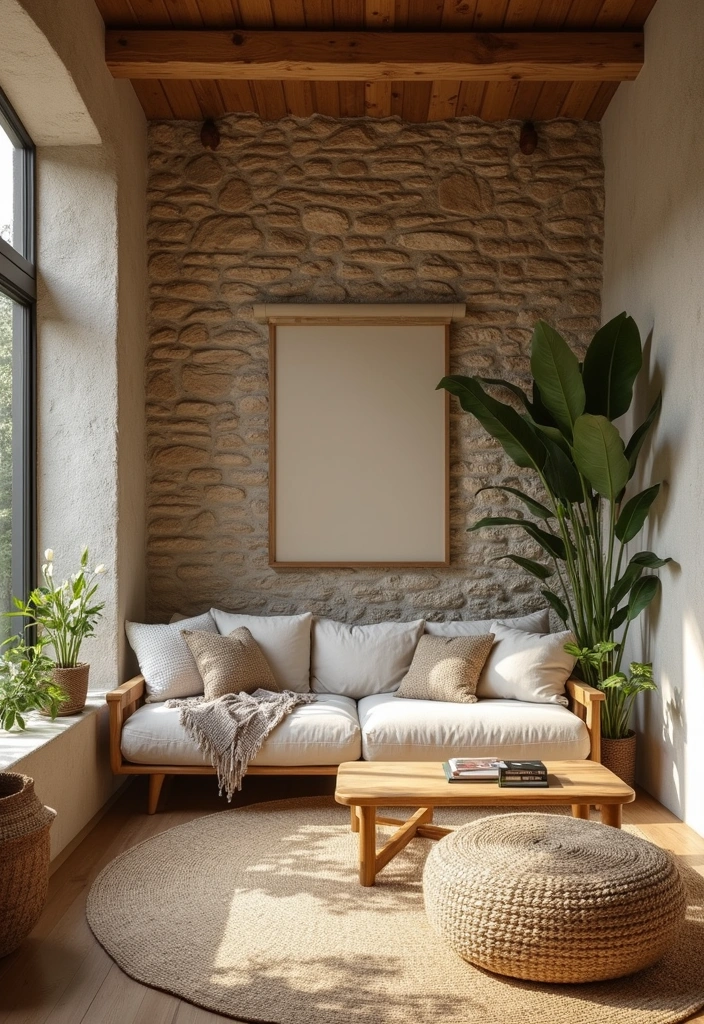 13 Living Room Stone Wall Ideas to Create a Cozy Atmosphere You’ll Love! - 13. Eco-Friendly Choice with Reclaimed Stone