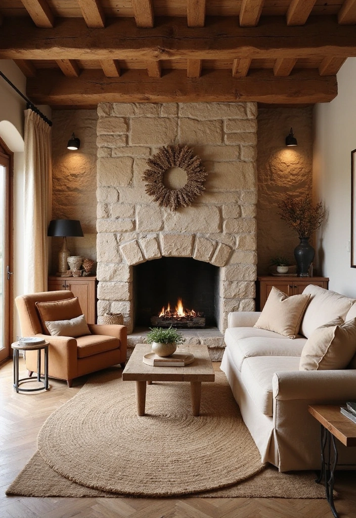 13 Living Room Stone Wall Ideas to Create a Cozy Atmosphere You’ll Love! - 3. Warm Earth Tones for a Cozy Retreat
