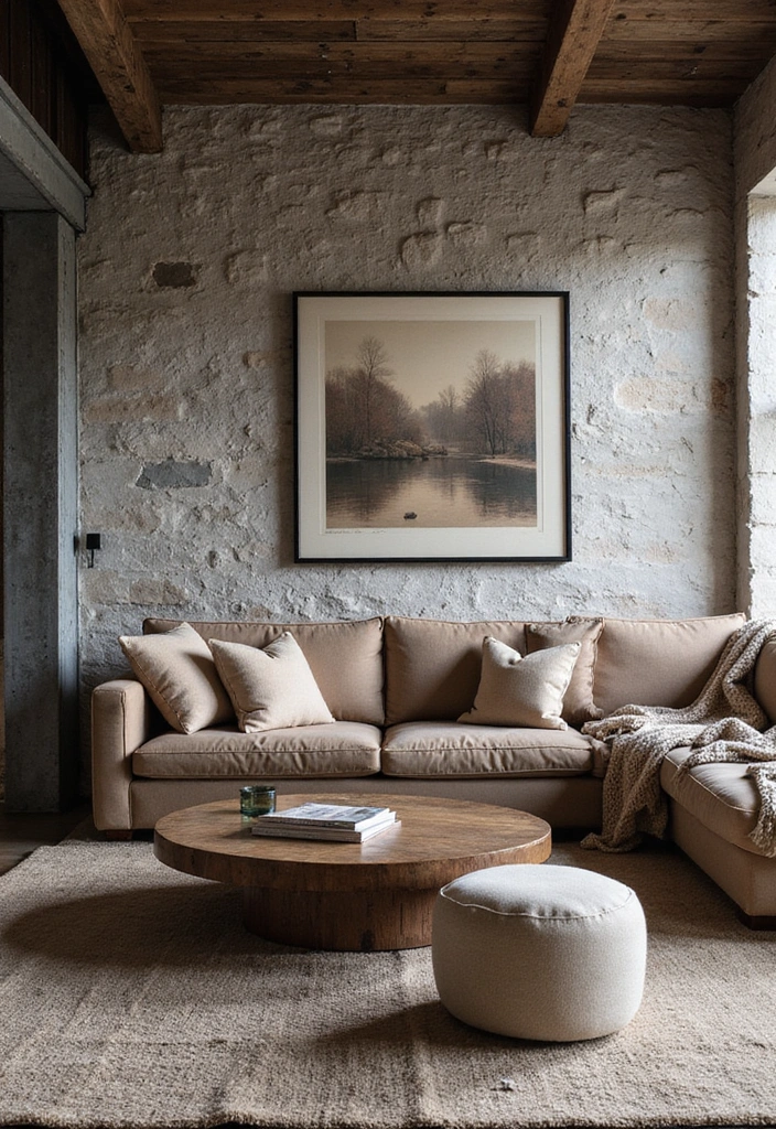 13 Living Room Stone Wall Ideas to Create a Cozy Atmosphere You’ll Love! - 4. Industrial Edge with Rough Stone