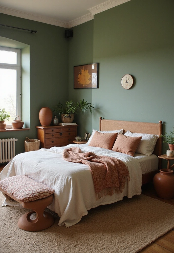 13 Trendy Sage Green Color Schemes That'll Make Your Bedroom a Style Statement! - 1. Earthy Elegance: Sage Green with Terracotta