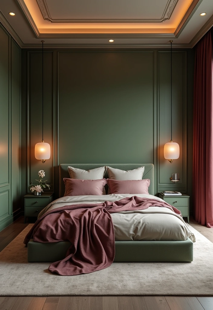 13 Trendy Sage Green Color Schemes That'll Make Your Bedroom a Style Statement! - 10. Chic Contrast: Sage Green and Burgundy