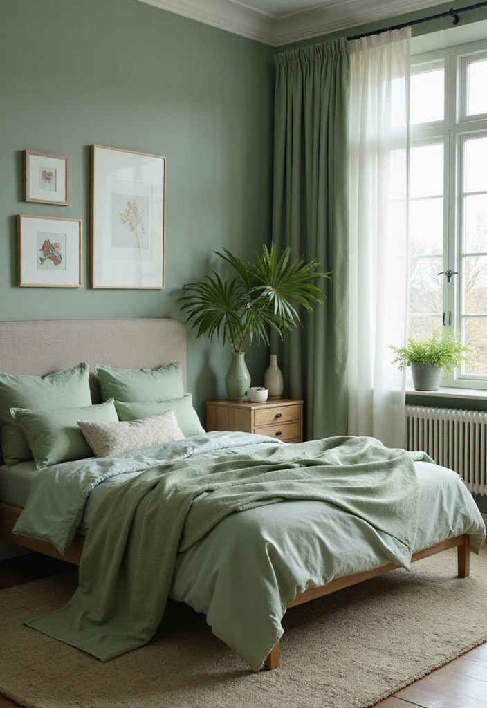 13 Trendy Sage Green Color Schemes That'll Make Your Bedroom a Style Statement! - 12. Serene Monochrome: Different Shades of Sage