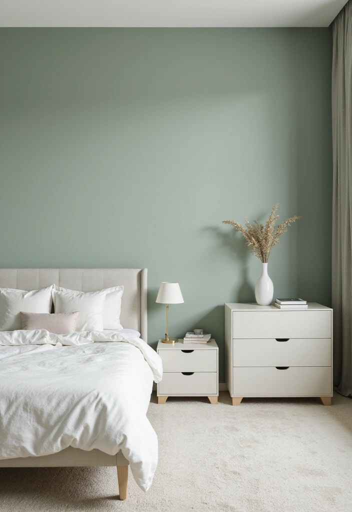 13 Trendy Sage Green Color Schemes That'll Make Your Bedroom a Style Statement! - 3. Modern Minimalism: Sage Green and White