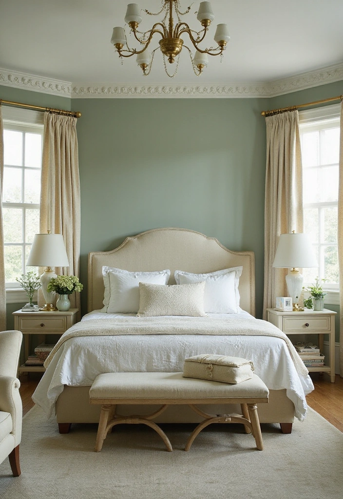 13 Trendy Sage Green Color Schemes That'll Make Your Bedroom a Style Statement! - 6. Classic Charm: Sage Green and Cream