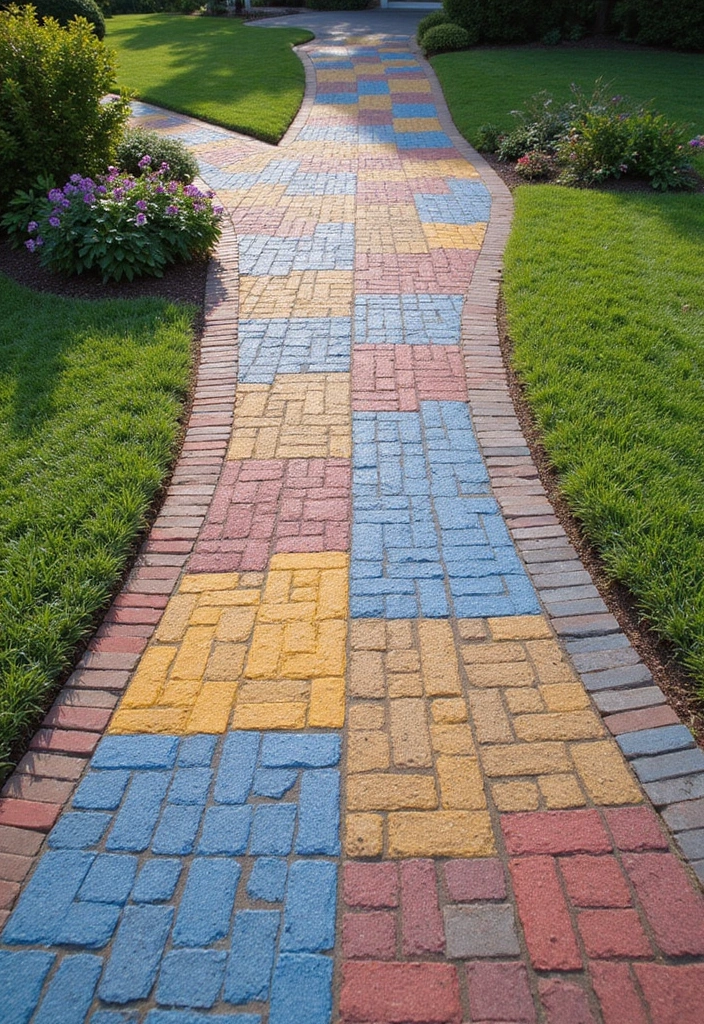 14 Colorful Driveway Edging Ideas That Will Make Your Neighbors Jealous! - 1. Brightly Colored Pavers
