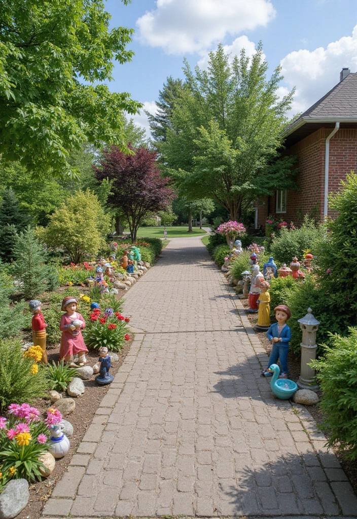 14 Colorful Driveway Edging Ideas That Will Make Your Neighbors Jealous! - 10. Fun Garden Statues