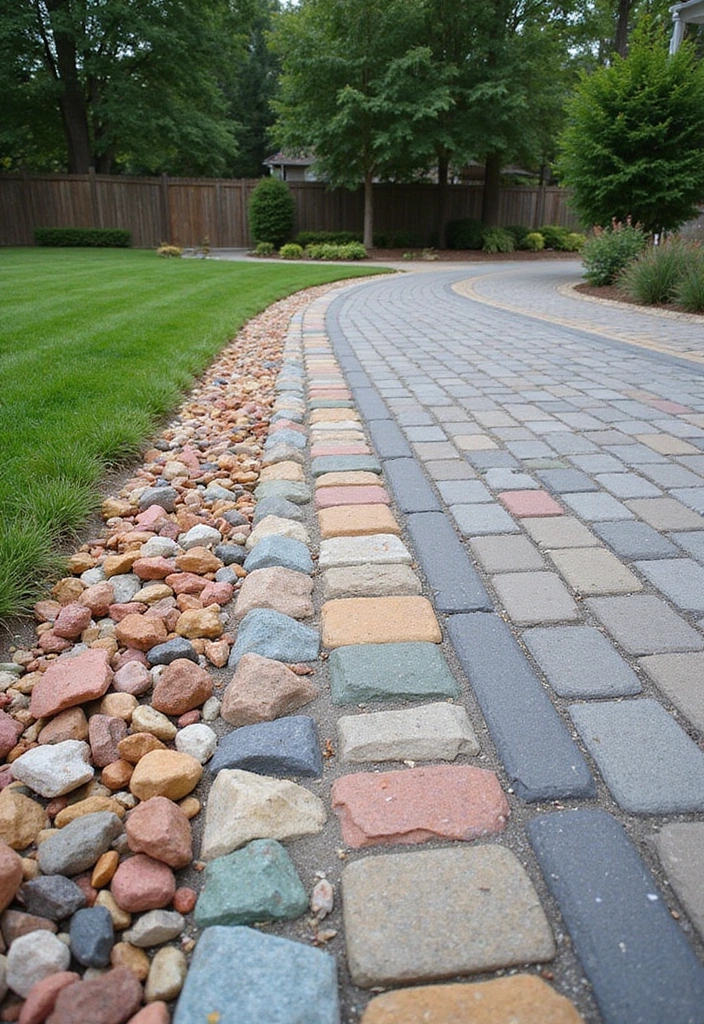 14 Colorful Driveway Edging Ideas That Will Make Your Neighbors Jealous! - 14. Vibrant Decorative Stones