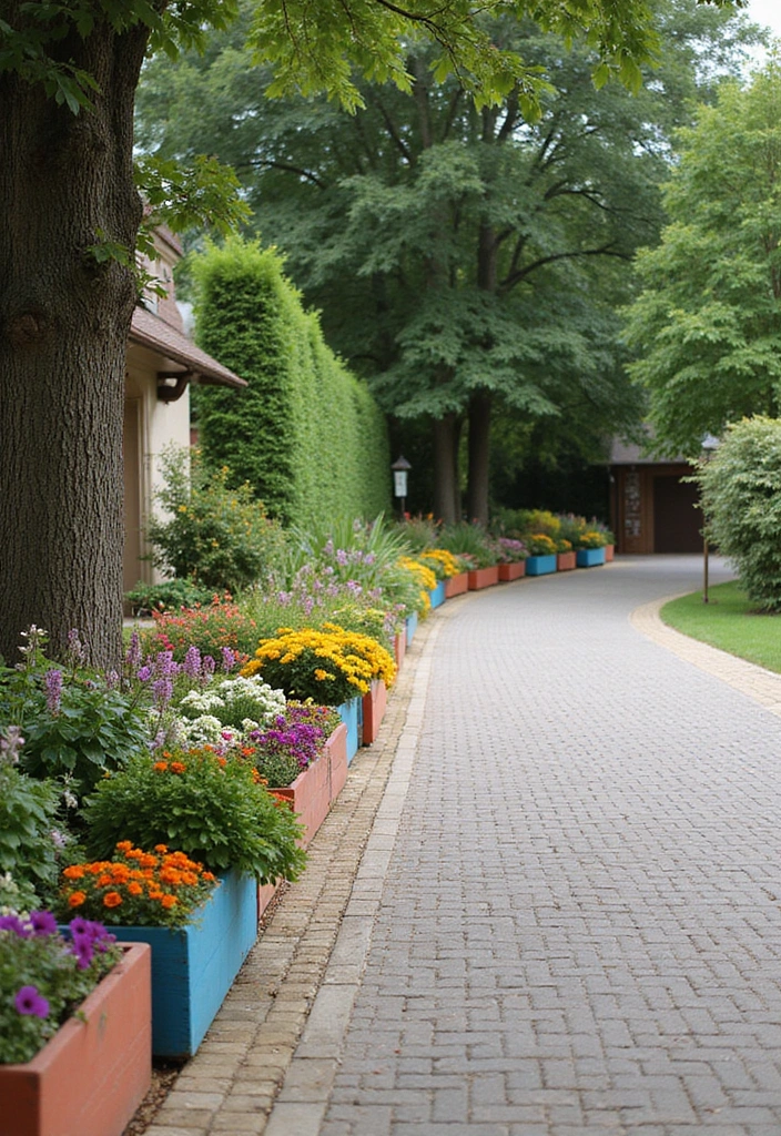 14 Colorful Driveway Edging Ideas That Will Make Your Neighbors Jealous! - 8. Cheerful Wooden Planter Boxes
