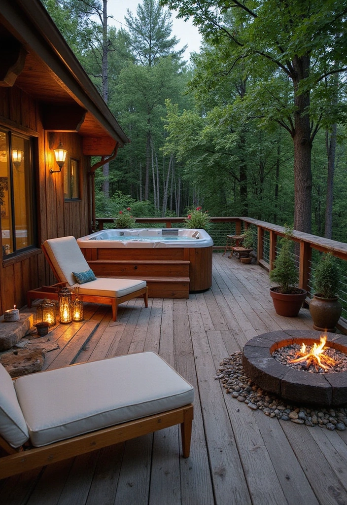 14 Cozy Hot Tub Patio Ideas That Will Make Your Neighbors Jealous! - 1. Rustic Wooden Deck Retreat