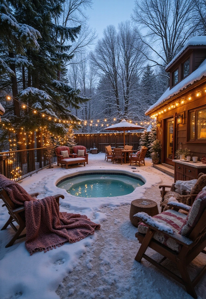 14 Cozy Hot Tub Patio Ideas That Will Make Your Neighbors Jealous! - 11. Snowy Winter Wonderland