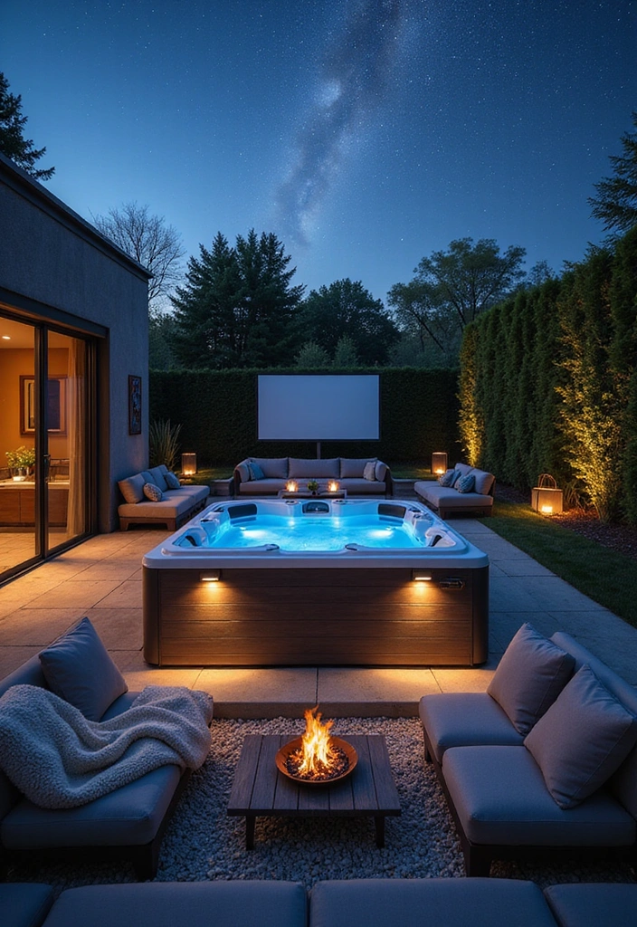 14 Cozy Hot Tub Patio Ideas That Will Make Your Neighbors Jealous! - 13. Modern Tech Retreat