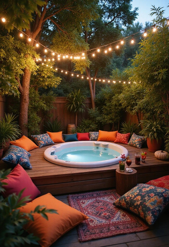 14 Cozy Hot Tub Patio Ideas That Will Make Your Neighbors Jealous! - 2. Bohemian Oasis