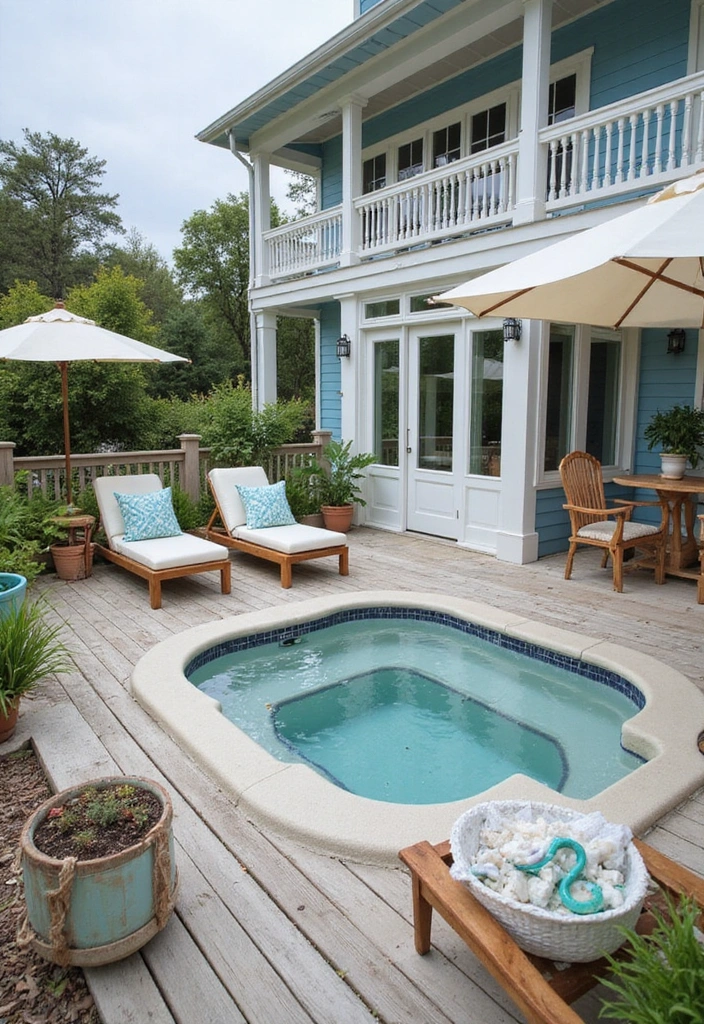 14 Cozy Hot Tub Patio Ideas That Will Make Your Neighbors Jealous! - 6. Coastal Chic Vibes