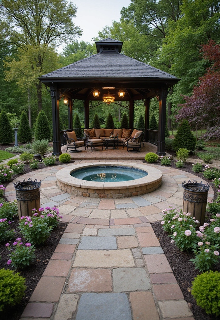 14 Cozy Hot Tub Patio Ideas That Will Make Your Neighbors Jealous! - 7. Elegant Garden Retreat